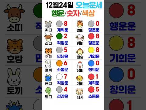 띠별 오늘의 운세 12월 24일! 🔮 당신의 행운 색깔과 숫자는? | 운세 대공개 ✨ 오늘의운세 띠별운세… サムネイル
