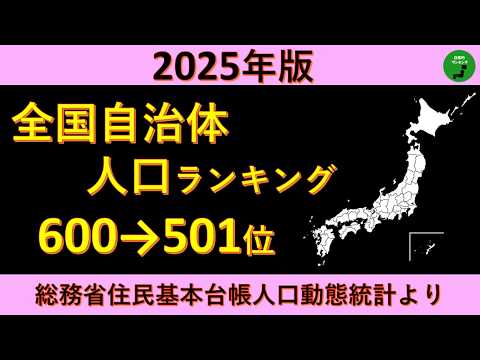 【600～501位】978_2025年版全国自治体人口ランキング【音声付】【作業用】 サムネイル
