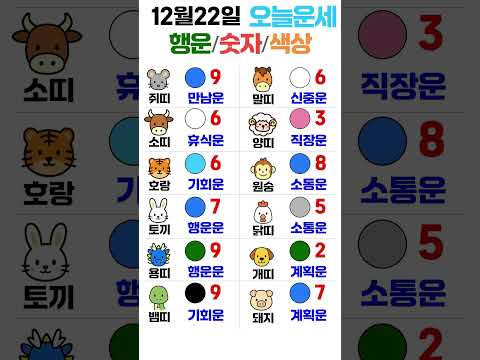 띠별 오늘의 운세 12월 22일! 🔮 당신의 행운 색깔과 숫자는? | 운세 대공개 ✨ #오늘의운세 #띠별운… サムネイル